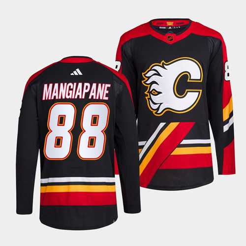 Men%27s Calgary Flames #88 Andrew Mangiapane Black 2022-23 Reverse Retro Stitched Jersey Dzhi